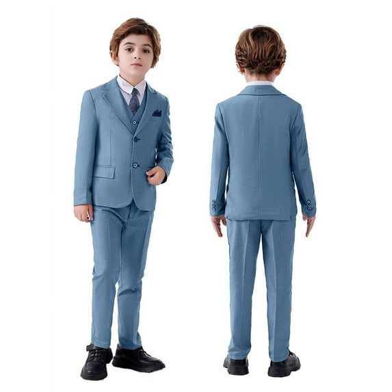ETHAN Elegant Boys Suit for Wedding 5 Piece Slim Fit Boys Tuxedo Suit for Evening Prom Suit Grey Blue Size 7