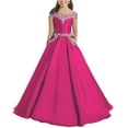 thumbnail image 1 of ETHAN Girls Satin Off The Shoulder for Pageant Dresses Long Princess Birthday Formal Party Ball Gowns with Pockets Fuchsia Size 2, 1 of 7