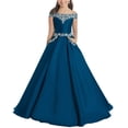 thumbnail image 1 of ETHAN Girls Satin Off The Shoulder for Pageant Dresses Long Princess Birthday Formal Party Ball Gowns with Pockets Peacock Size 2, 1 of 7