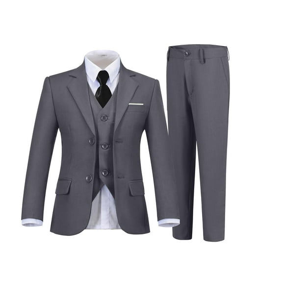 ETHAN Gray 5 Piece Boys Tuxedo Suit Slim Fit Teen Suits for Young Men Boys Suti Size 14