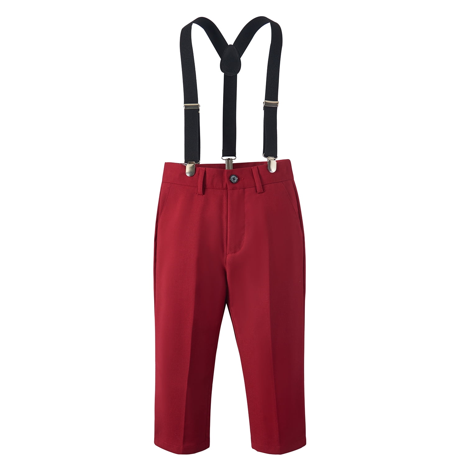 White Shirt With Suspenders Aqua Pants For Boys
