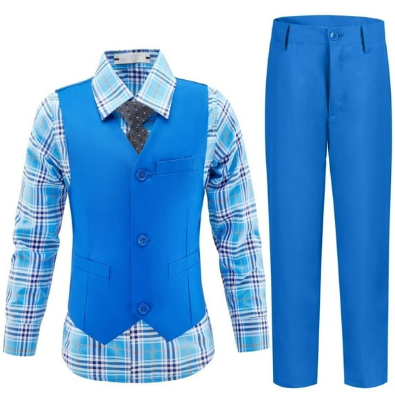 ETHAN Kids Suit for Boys Church Outfit Wedding Clothes Slim Fit 5 Piece Boys Formal Outfit Royal Blue Size 3T