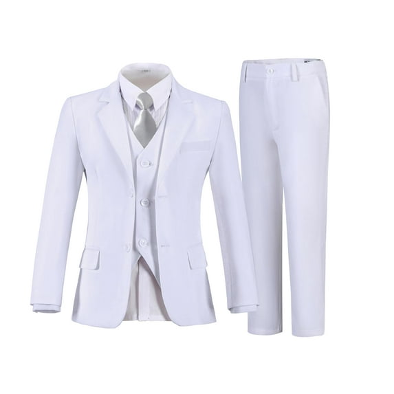 ETHAN Kids Suit for Boys Outfit Wedding Clothes Slim Fit 5 Piece Boys Formal Outfit White Size 3T