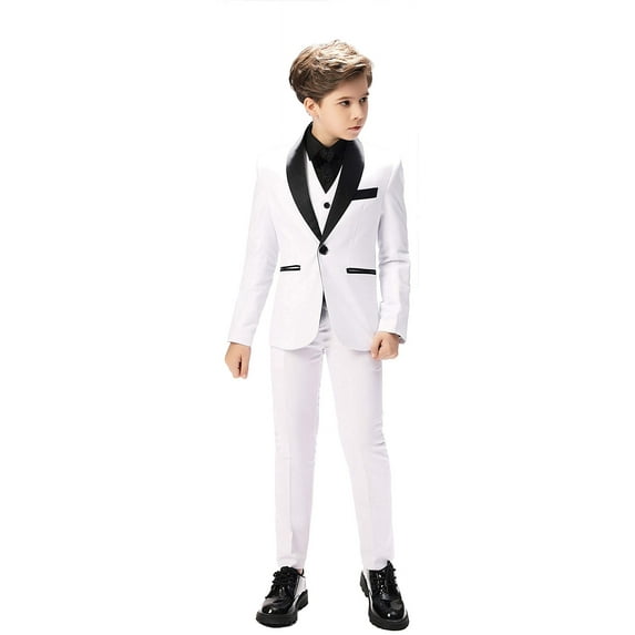 ETHAN Kids Tuxedo Suit for Boys Prom Suit Slim Fit 3 Piece Toddler Boys Wedding Suit White Size 3T