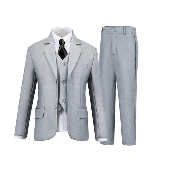 ETHAN Light Gray 5 Piece Boys Tuxedo Suit Slim Fit Teen Suits for Young Men Boys Suti Size 14