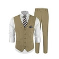 thumbnail image 1 of ETHAN Linen Suits for Wedding Men 2 Piece Suits Groomsmen Tuxedos Summer Beach Prom Vest and Pants Set Khaki XL, 1 of 6