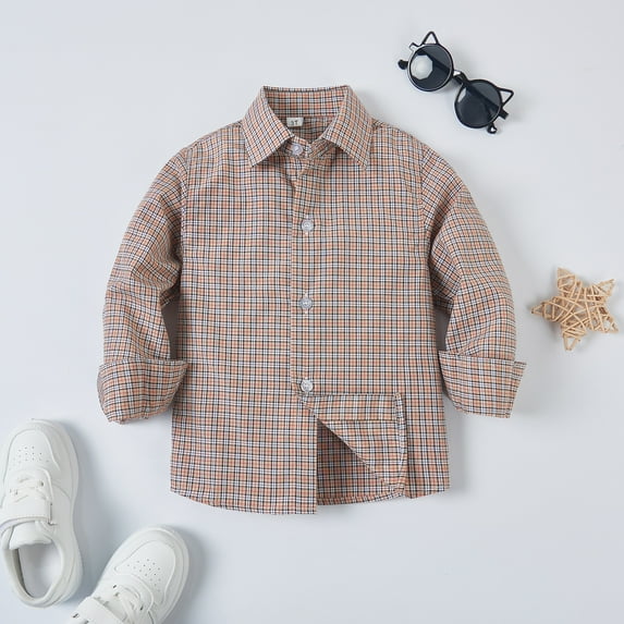 ETHAN Long Sleeve Boys' Button-Down Shirts Toddler Plaid Button Down Shirt with Western 10 Years