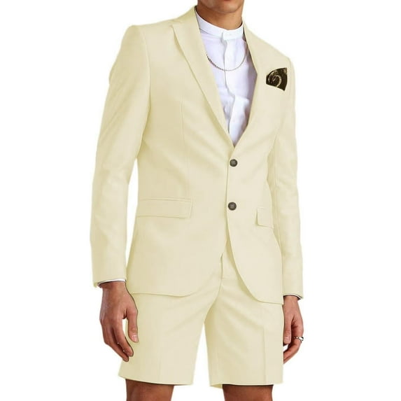 ETHAN Men Suit 2 Piece Groom Tuxedo with Short Pants Fashion Business Mens Summer Wear Suits for Beach Wedding XL