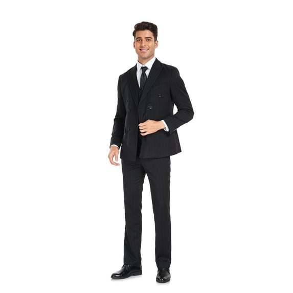 ETHAN Mens 3 Piece Suit Slim Fit for Wedding Evening Party Black Pinstripe Suit Men Size XS