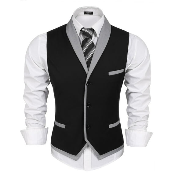 ETHAN Mens Black Suit Jacket for Men Wedding Vest Gothic Vest Men Dress Waistcoat Size M