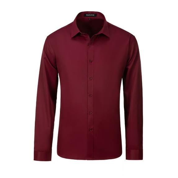 ETHAN Mens Burgundy Dress Shirt Slim Fit Long Sleeve Solid Convertible Cuffs -Many Colors Size 3XL