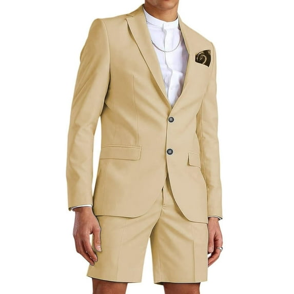 ETHAN Mens Champagne Suits 2 Piece Short Suits for Men Short Suits for Men Prom Wedding Big and Tall XXL