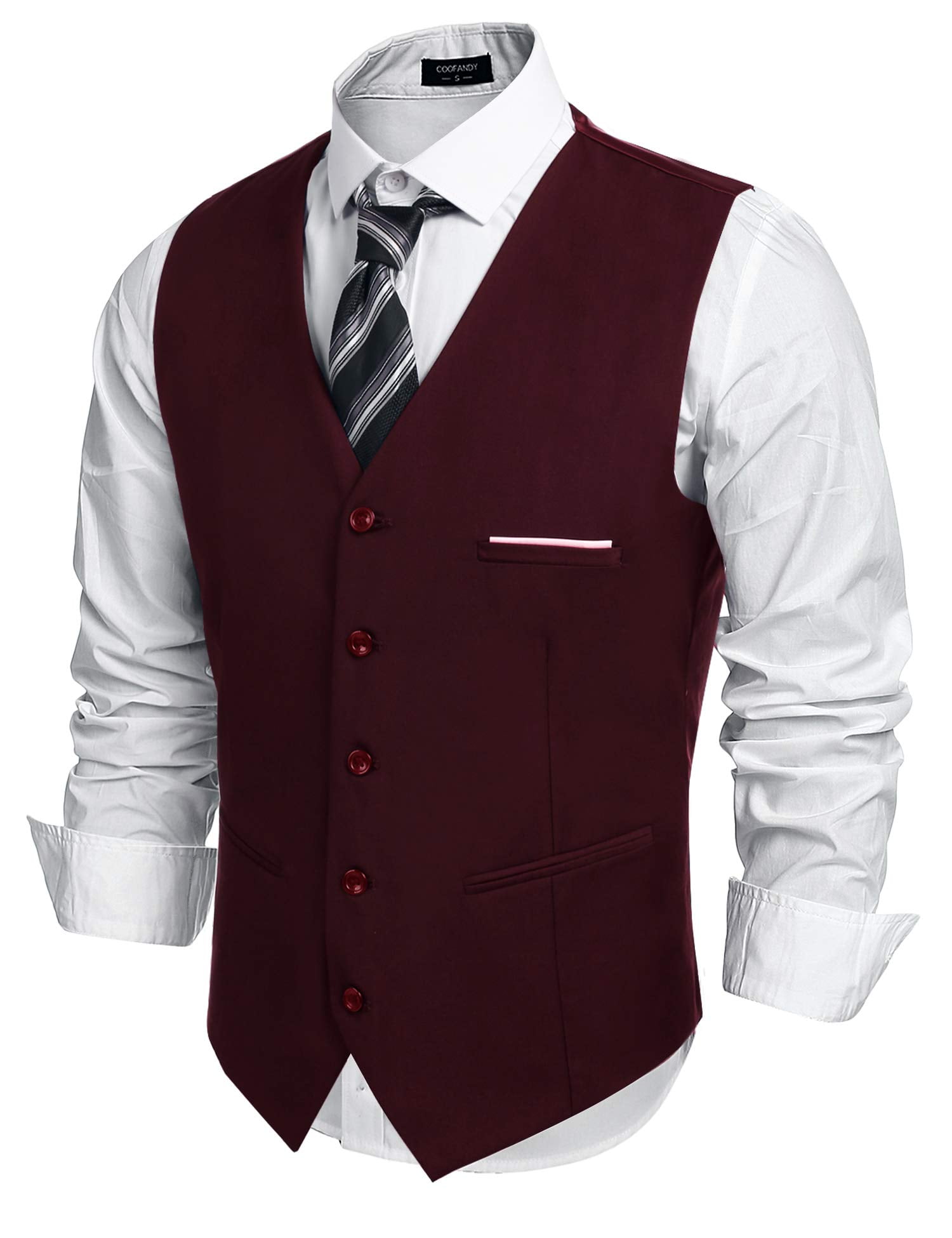 ETHAN Mens Dark Burgundy Waistcoat Vest Business Suit for