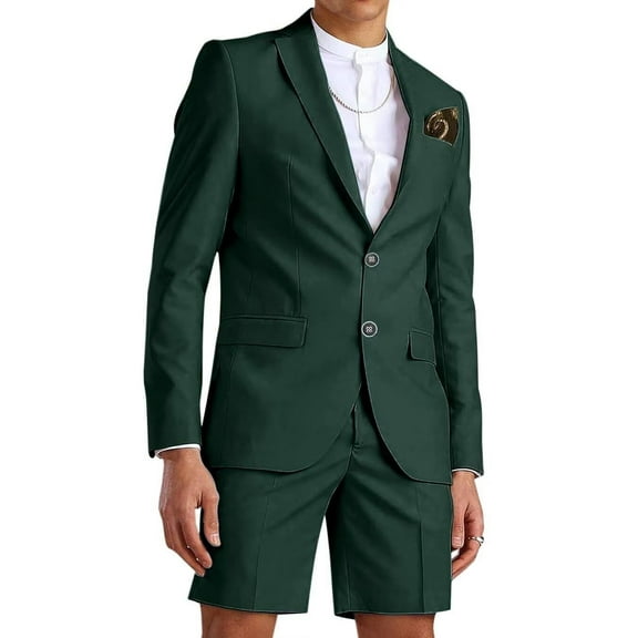 ETHAN Mens Emerald Green Suit 2 Piece Short Suits for Wedding Short Suits for Men Prom Wedding Big and Tall 6XL