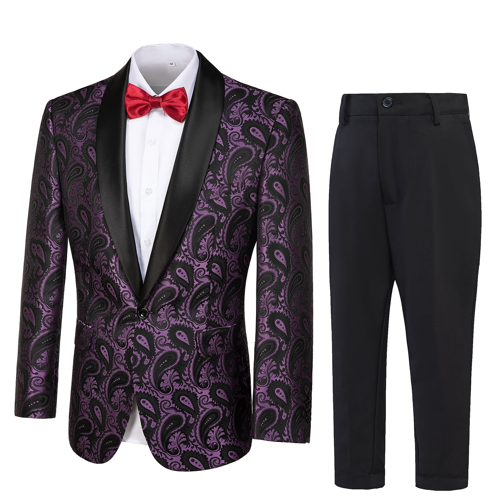 Formal Party Dress Outfit Men's Wear Purple Black Shawl Lapel Velvet Smoking Tuxedos