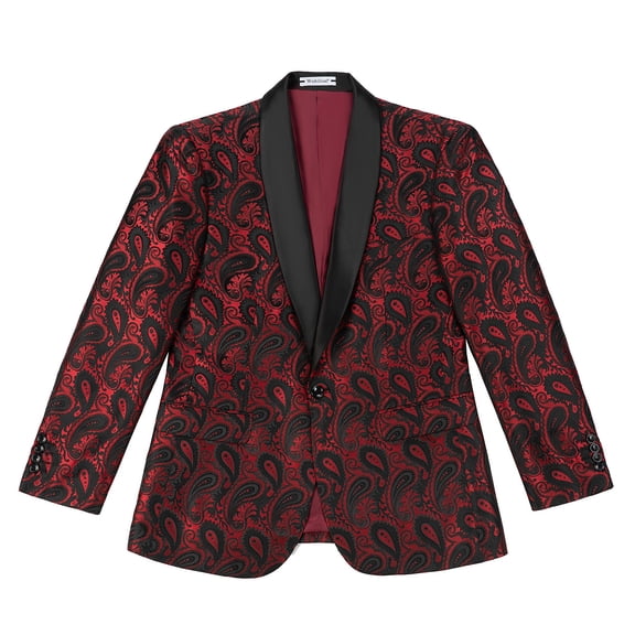 ETHAN Mens Floral Tuxedo Jacket Paisley Shawl Lapel Suit Blazer Jacket for Dinner,Prom,Wedding Red XS