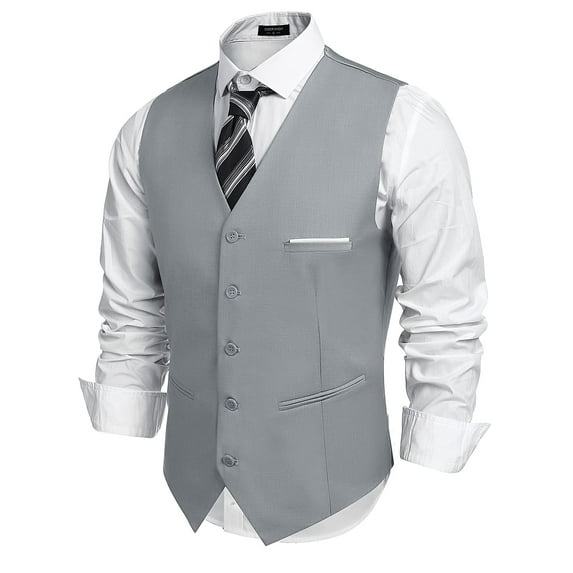 ETHAN Mens Light Gray Waistcoat Vest Business Suit for Wedding Party Dress for Casual Daily Wear XXL