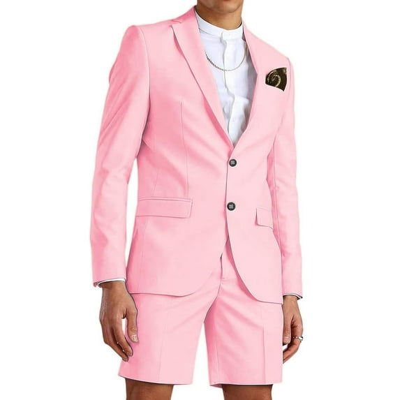 ETHAN Mens Light Pink Suit 2 Piece Short Suits for Wedding Short Suits for Men Prom Wedding Big and Tall 6XL