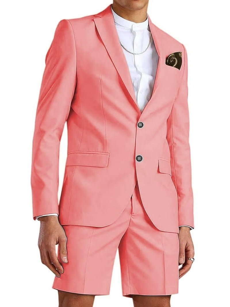 light pink dress for man ETHAN Mens Pink Suits 2 Piece Short Suits for Men Short Suits for Men Prom  Wedding Big and Tall XXL