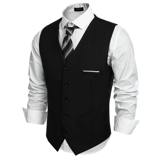 ETHAN Mens Vests Dress Black Business Suit for Men Wedding Formal Vest Elegant Size L