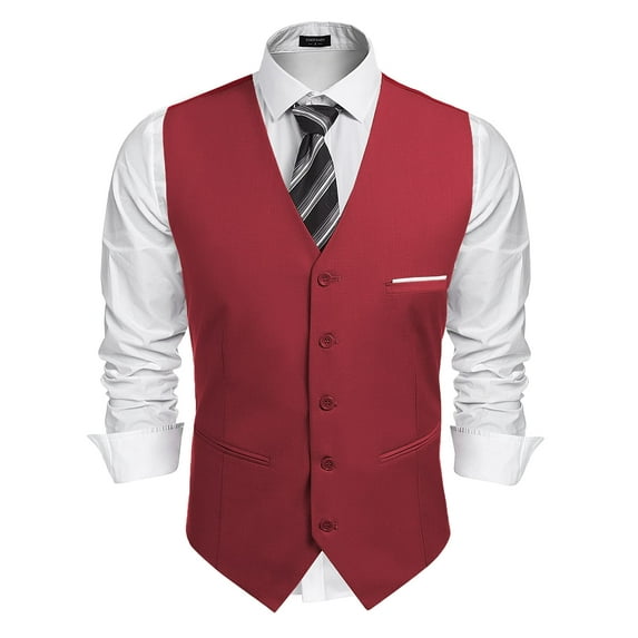 ETHAN Mens Vests Dress Burgundy Business Suit for Men Wedding Formal Vest Elegant Size L
