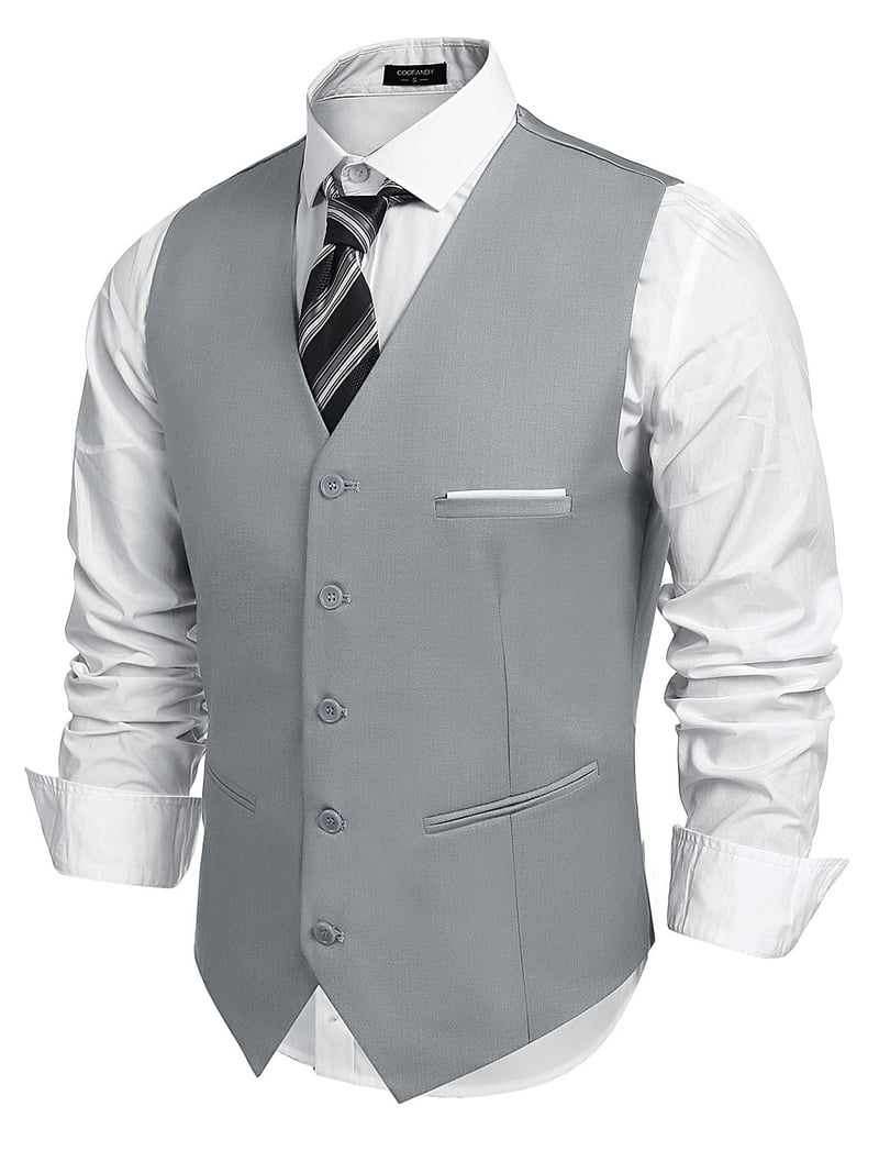 ETHAN Mens Vests Dress Light Gray Business Suit for Men Wedding