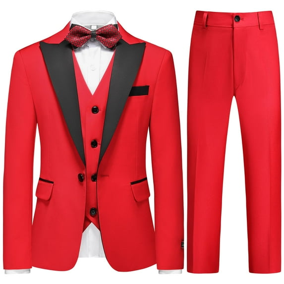 ETHAN Slim Fit 3 Piece Prom Homecoming Outfit Wedding Tux for BoysRed and Bianco Boys Suits Size 10