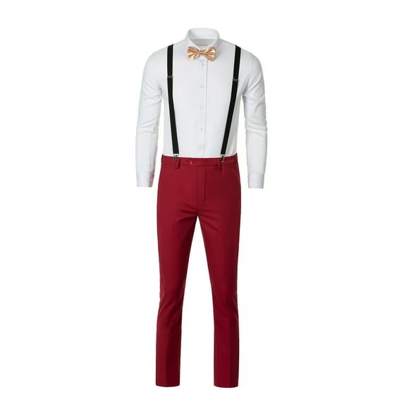 ETHAN Suspenders for Men Adjustable Fashion 4 Pieces Set for Homecoming Red L
