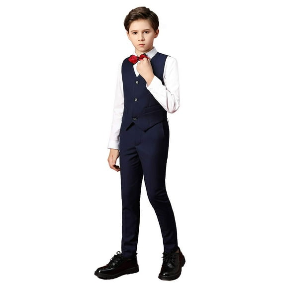 ETHAN Teens Tuxedo Suit for Wedding Prom Suit Boys Jacquard Suits 4 Piece Blazer Jacket Pants Set with Tie Size 16