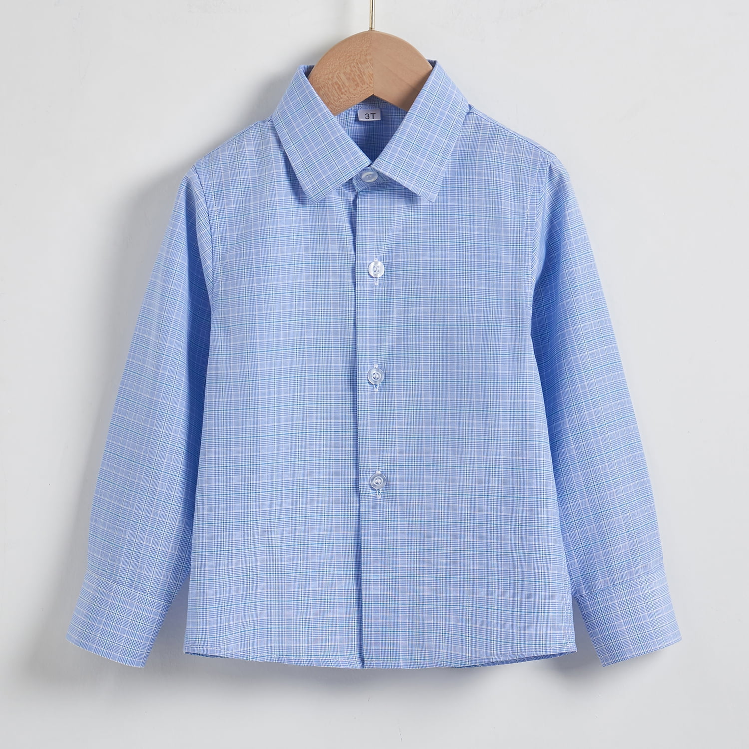 Boys' Sky Blue Long-Sleeve Button-Up with Vertical Racing Stripes