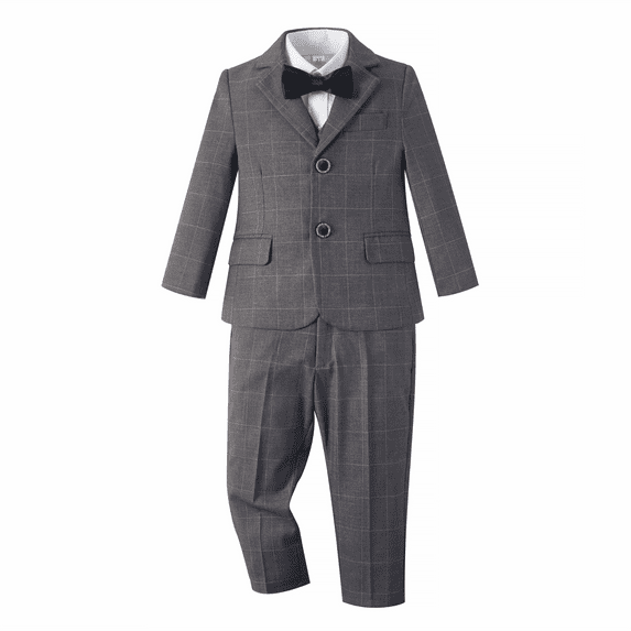 ETHAN Toddler Boy Suit Colorful Formal Suits 5 Piece Slim Fit Dresswear Suit Set Grey 2T