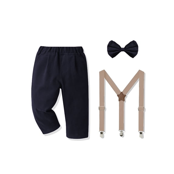 ETHAN Toddler Boy Supender Pants Adjustable Strap Solid Set for Easter Party Dark Blue 2T