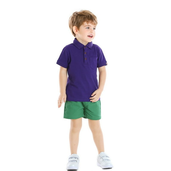 ETHAN Toddler Boy's Short Sleeve T-Shirt and Short Outfit Set Purple 4T