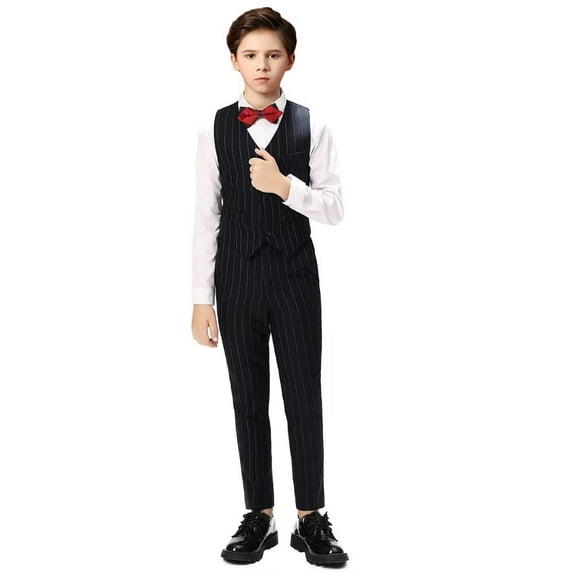 ETHAN Traje Para Niños Elegantes Boys Suits for Wedding Prom Formal Dress Suit Set Complete Outfit Black Stripe Size 5
