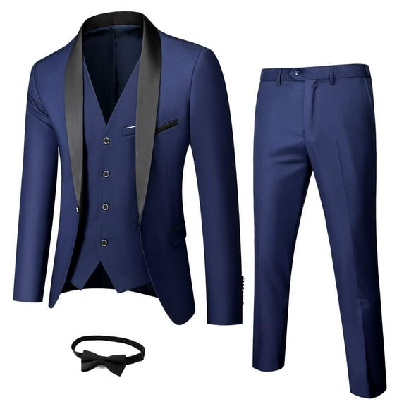 ETHAN Trajes Para Hombres De Vestir Suit for Men Wedding Slim Fit 3 Piece Suits for Mens Tuxedo Prom Party Navy Blue XL