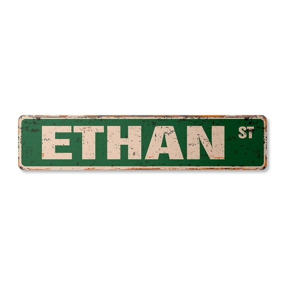ETHAN Vintage Aluminum Street Sign Childrens Name Room Metal Sign rustic metal tin | Indoor/Outdoor | 24" Wide