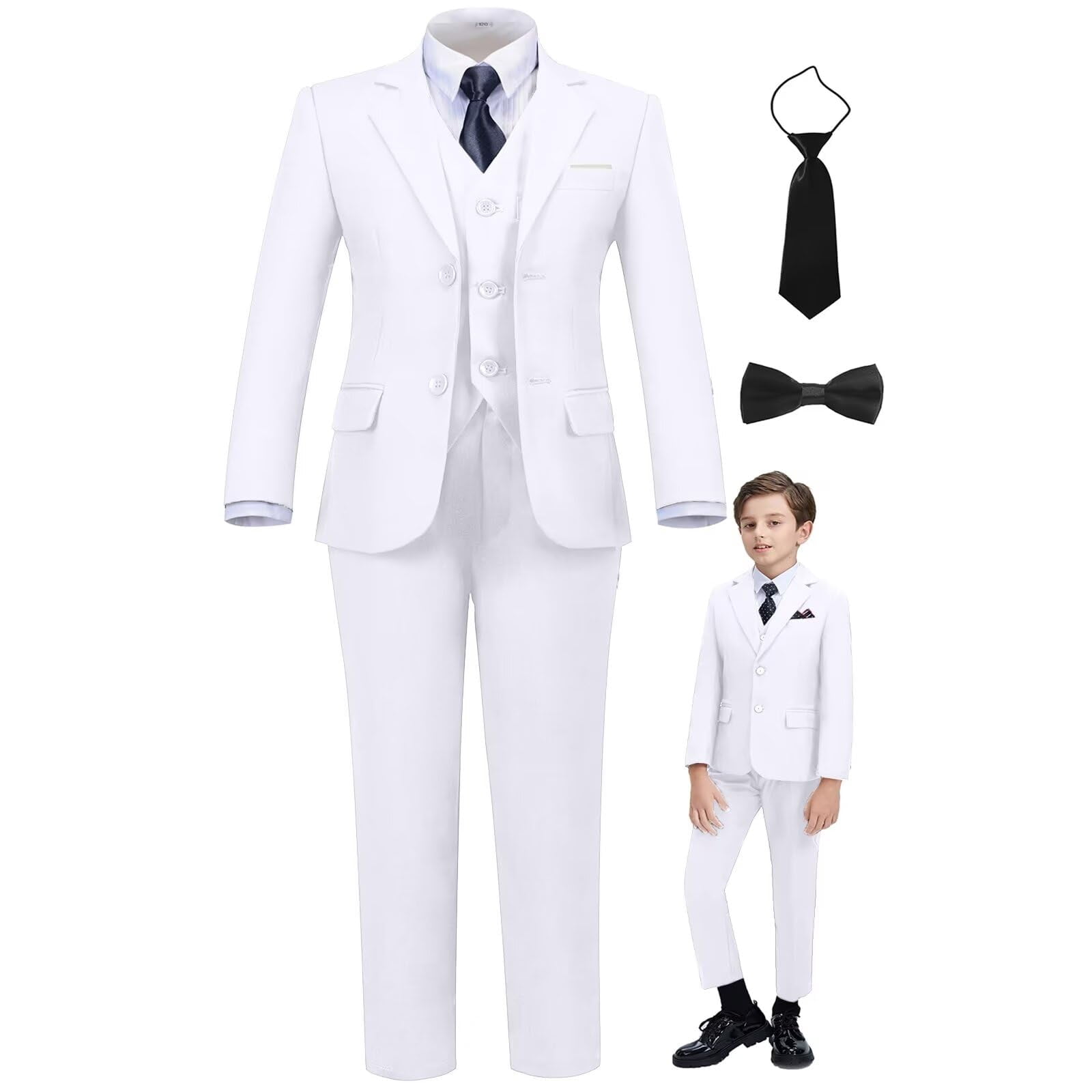 Boys 5-Piece Slim Fit Suit Set – Blazer, Vest, Pants, Shirt, Tie For Weddings & Formal Events