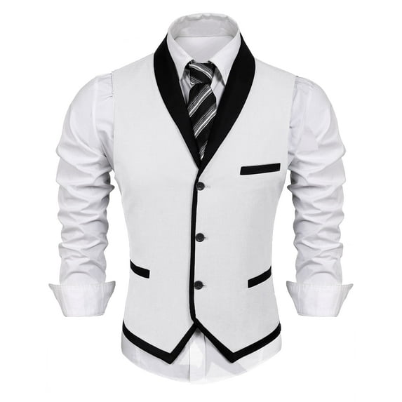 ETHAN White Mens Vest Casual for Formal Wear Mens Dress Vest Big and Tall Vest for Men XS