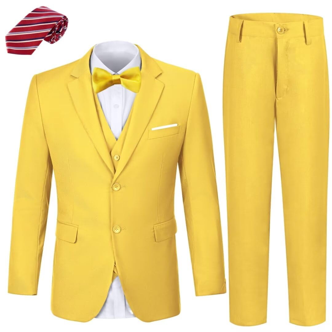 ETHAN Yellow Suits for Boys 7 Pieces Slim Fit Church Set for Wedding