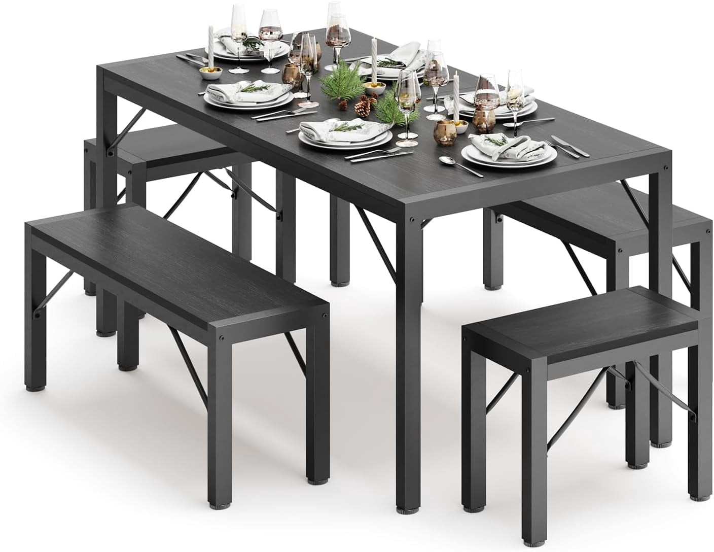 ETHFRF 63" Dining Room Table Set for 6, Kitchen Table with 2 Benches ...