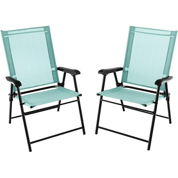 ETHFRF Patio Chairs Set of 2, Folding Patio Chairs for Deck Beach Camping Dining Picnic, Portable Sling Back Chairs Space Saving Turquoise