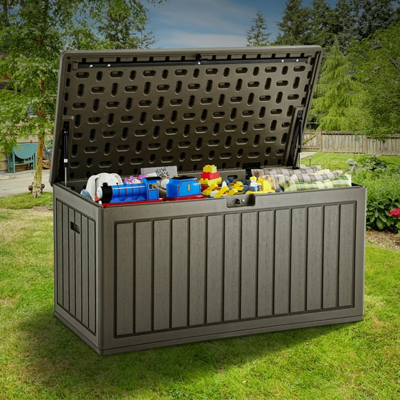 ETHFRF90 gallon ultra large capacity resin outdoor storage box with waterproof, moisture-proof, UV resistant and lock buckle safety design, courtyard terrace garden multifunctional