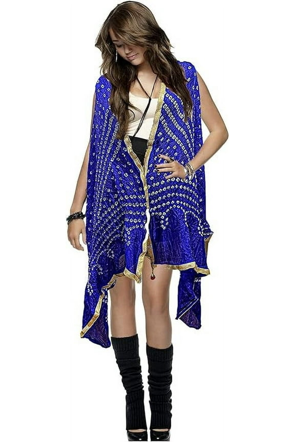 ETHINIC Craft Hub Women's Cotton Bandhani Dupatta, Jaipuri Rajasthani Dotted Embroidered Dupatta, Blue, 1-Piece