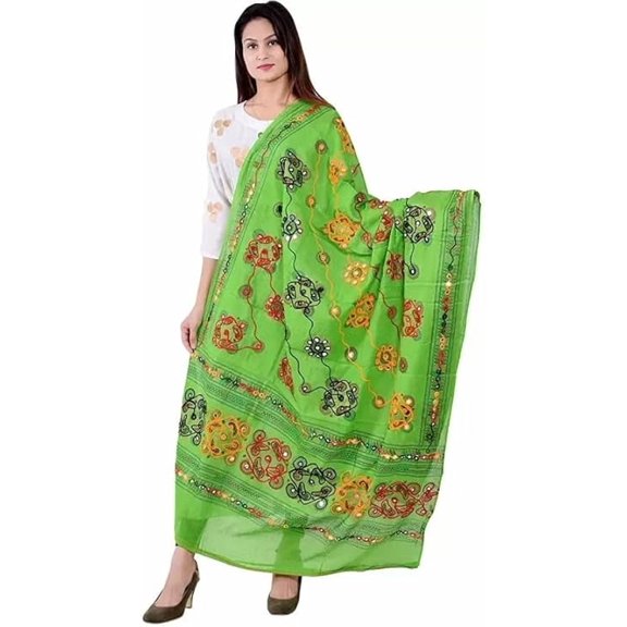 ETHINIC Craft Hub Women's Cotton Embroidered Dupatta Phulkari Jaipuri Rajasthani