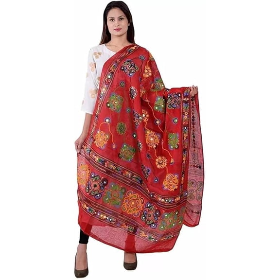 ETHINIC Craft Hub® Women's Cotton Embroidered Dupatta phulkari Jaipuri Rajasthani Dupatta Embroidered Dupatta
