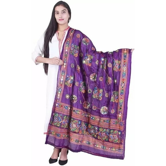 ETHINIC Craft Hub® Women's Cotton Embroidered Dupatta phulkari Jaipuri Rajasthani Dupatta Embroidered Dupatta