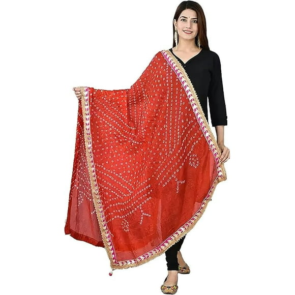 ETHINIC Craft Hub Women's Tafeta Silk Dupatta, Bandhani Bandhej Jaipuri Rajasthani