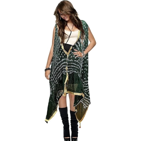 ETHINUMATIC Craft Hub Women's Cotton Bandhani Dupatta, Jaipuri Rajasthani Dotted Embroidered Dupatta, Green, 1