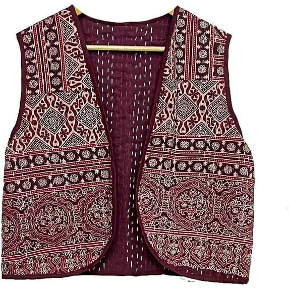 ETHINUMATIC Handmade Kantha Vest Jacket, Casual Lightweight Women's