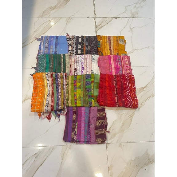 ETHINUMATIC Patchwork Silk Sari Scarves, Multicolor, 2-Piece